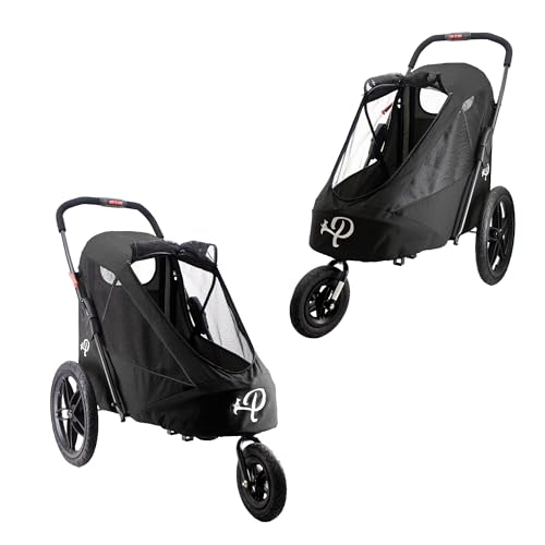 Petique Breeze Große Hundebuggy Hundewagen wandelbar Fahrradanhänger für Hunde mit Luftreifen, Schwarz, 1 Stück (1er Pack)