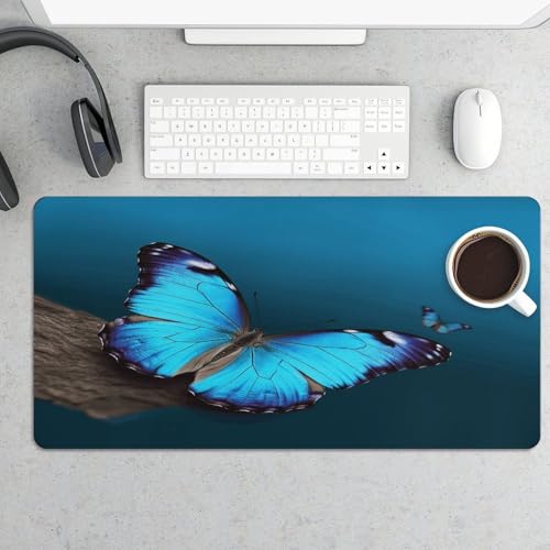 Alfombrilla de escritorio azul mariposa de goma 30x60 cm miniatura 5