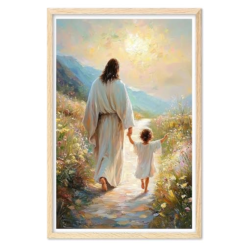 289 Decor Follow His Light, Modern Christian Art, Jesus Walking with Boy, Jesus Poster, LDS Bible Verse Wall Art, 11x14 to 24x36 Inch Unframed Watercolor Print, Spiritual Artwork For Home Or Church