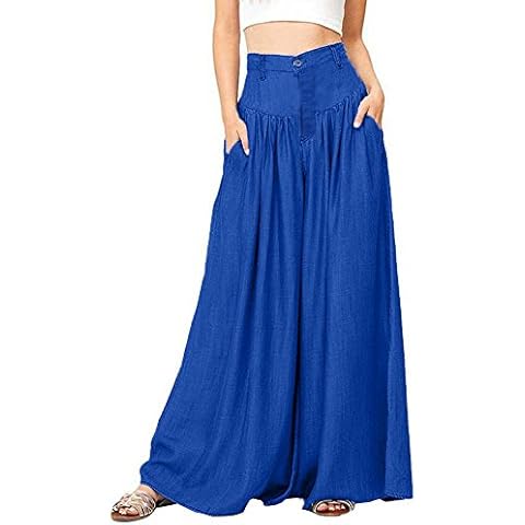 ADESHOP 2019 Womens Trousers, Women Soft Pantalon Wide Legs Long Pants Casual High Waist Trousers Plus Size(5XL, Blue) Cover