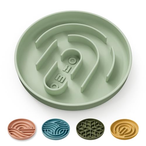 OHMO Slow Feeder Dog Cat Bowl (Small, Circular), Silicone Puppy Food Bowl Anti-Gulping Slow Down Small Dogs Eating Anti Choking No Suction Cup, Light Green