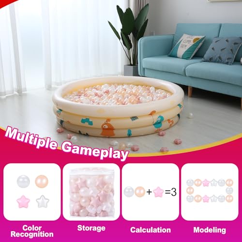 Realhaha Plastic Ball Pit Balls Stars, 2.5 in- Star & 2.2 in- Ball for Babies Kids Playpen Pool Puppy Playballs, Pink Gold White