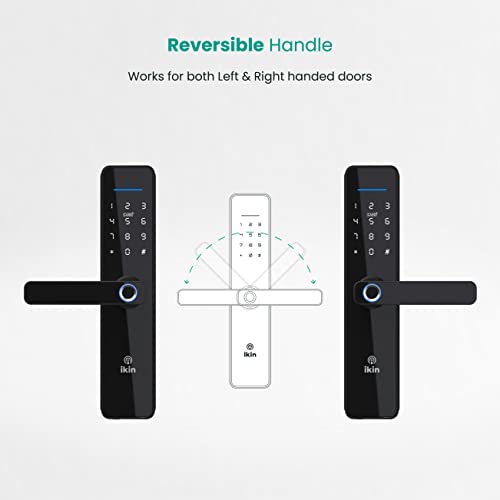 Image of IKIN Smart Door Lock for Your Homes | Max | Digital Lock for Main Doors | 6- Way Unlocking | Fingerprint | Mobile App | RFID Access | OTP Access | Pincode | Mechanical Key | Biometric Lock (Black)