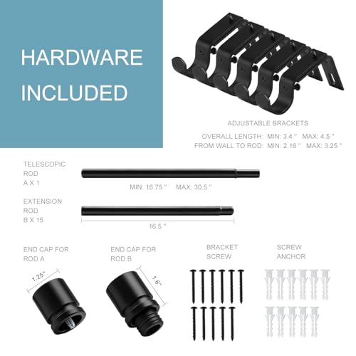 Image of Byondeth Curtain Rods for Windows 16 to 240 Inches Adjustable Length 1 Inch Diameter Window Curtain Rod with Aluminium Finials, Black