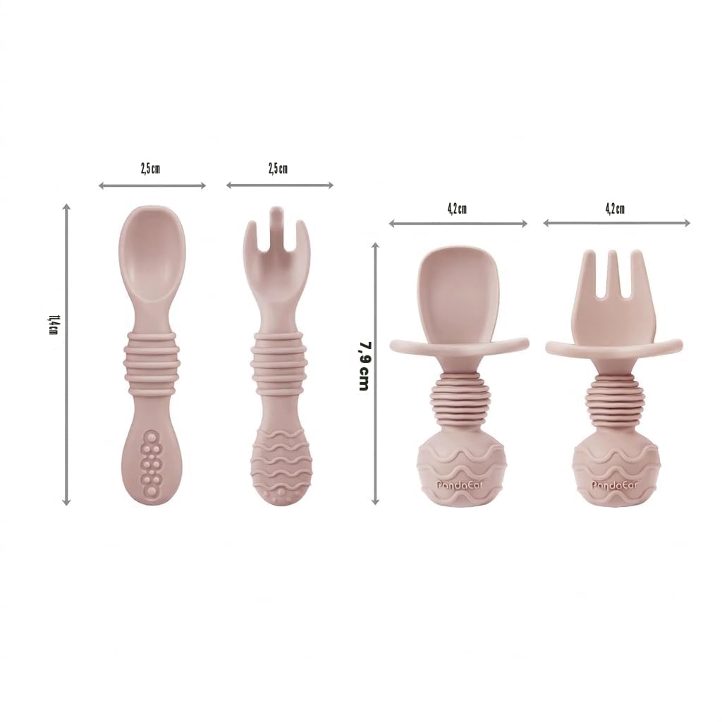 PandaEar Juego De Vajilla De Silicona Para Bebé, Set De 9 Piezas, Plato Con Ventosa, Cuenco, Baberos De Silicona, Vasos Para Aprender A Beber, Tenedores (Rosa)