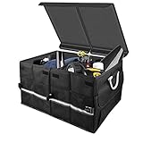 ❤ Large capacity 60L,foldable: Organizer multifunktionale faltbare Aufbewahrungstasche für Autos,Der Deckel und die Außenwände sowie der Boden bestehen aus 5mm Medium Density Fiberboard und pearl cotton, die sorgen für extra Stabilität und Tragkraft. Sie können sogar auf dem Deckle stehen.