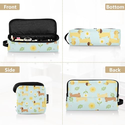 Bolsa para herramienta de cabello con protector resistente al calor y resistente al agua para planchas, rizadores, alisadores, organizador portátil con diseño de perro dachshund azul verdoso miniatura 5