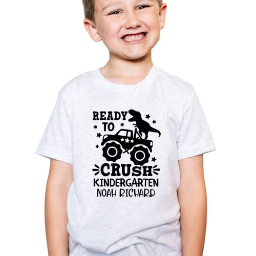 Ready To Crush Kindergarten Shirt, Dinosaur Toddler Boy First Day Of School Outfit, Personalized 1st Day of Preschool Shirt, Back to School Outfits For Boys, Crushing Kindergarten Shirt.