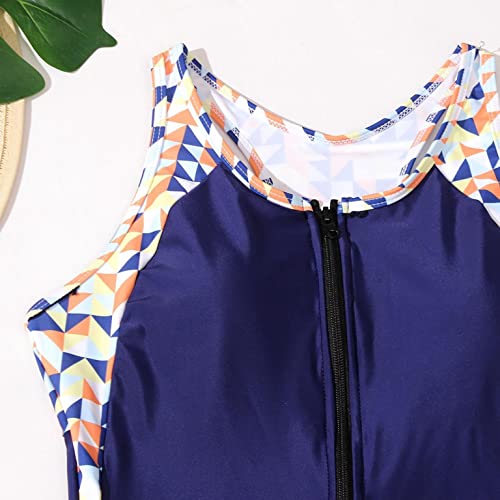 Kangma Women's Boyleg One Piece Swimsuits Zipper Front Geometric Print Racer Back Athletic Swimwear Modest Bathing Suit Unitard Jumpsuit Beachwear Blue #TOP5