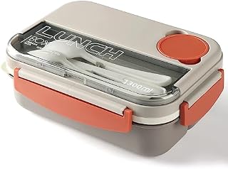 Bento Box Lunch Boxes,1300ML Stackable Box for Adults,Leak-Proof Lunch Container with Compartments,4-in-1 Lunchbox with Sauce Pot Cutlery Set,Microwave Dishwasher Safe Available. (Beige)