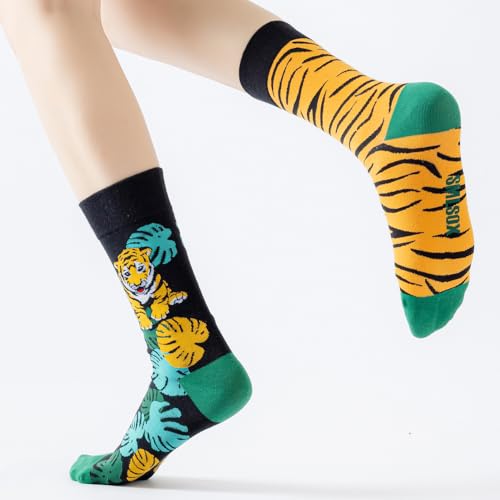 Image of 2 Pairs Cartoon Animal Crew Socks Fun Cotton Mid Calf Socks for Women