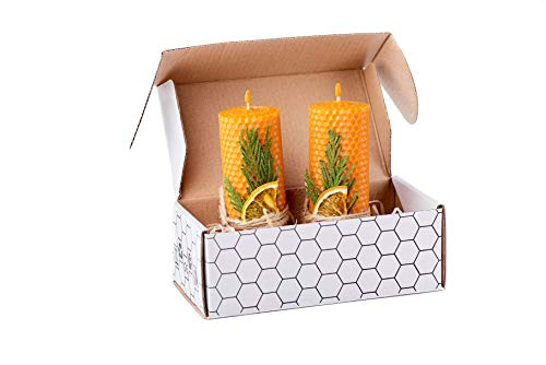 Beeswax Gifts 100% Beeswax Candles Set Of 2 Colored Pillar Candles (Size 5 X 2 In) For Gift And Home Decor (Orange) #TOP1