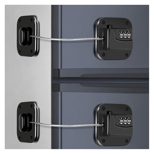 Image of 2 Pack Refrigerator Lock with Combination - Fridge Lock Child Proof Cabinet Locks with Adhesive for Freezer, Cabinets, Closet, Drawers, Keyless, Black
