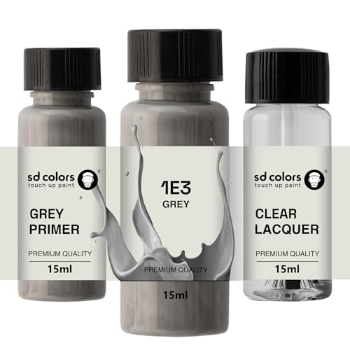 SD COLORS GRIS 1E3 Nouvelle peinture de retouche 15 ML de réparation contre les rayures, pinceau couleur 1E3 GRIS (peinture+apprêt et laqué)
