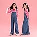 Likthione Girls Overalls Denim Bib Distressed Jumpsuit Kids Blue Baggy Jean Pants with Pockets Fashion Clothes 4-14 Years