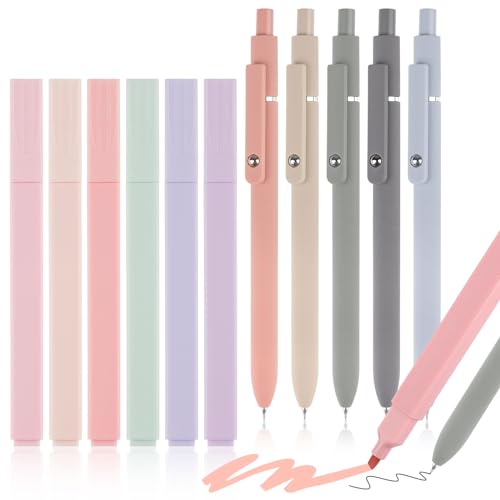 Svalor Textmarker Pastell Set 11 Stück Aesthetic Marker Stifte und Gelschreiber Highlighter Pen Marker Pastell Assorted Farben Aesthetic Stifte 0 5mm Feine Spitze Schwarz für Schule und Bürobedarf