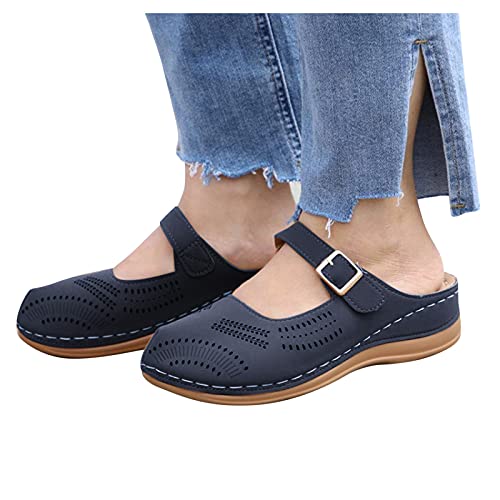 Aniywn Womens Closed Toe Sandals Comfortable Breathable Summer Wedge Shoes Non-Slip Hollow Out Beach Wedge Sandal Blue, 8.5