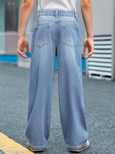 Haloumoning Boys Casual Straight Leg Baggy Jeans Kids Elastic Waist Loose Denim Pants with Pockets 5-14 Years4