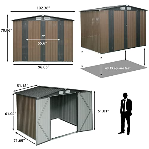 GRAVFORCE 8' x 6' Outdoor Metal Storage Shed, Outdoor Shed, Galvanized Steel Garden Shed with Single Lockable Door, Tool Storage Shed for Backyard, Lawn, Patio (8' x 6') Dark Grey