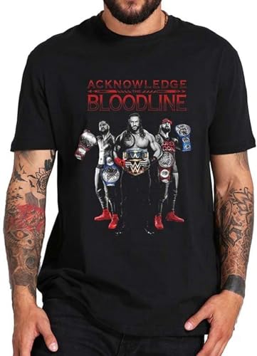 Men's Acknowledge The Bloodline T Shirt Professional Wrestling 2022 New T-Shirt Unisex Novelty Tee Shirt Pure Cotton EU Size Black L