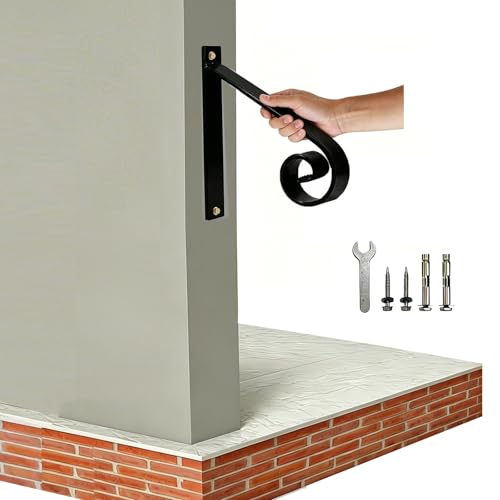 12inch Handrail for Outdoor Steps 1 Step Stair Handrails-Wall Mounted Wrought Iron Hand Railing-Powder Coated Carbon Steel-Metal Art Single Step Handrail-Step Grab Rail for Indoor Outdoor Stair Step
