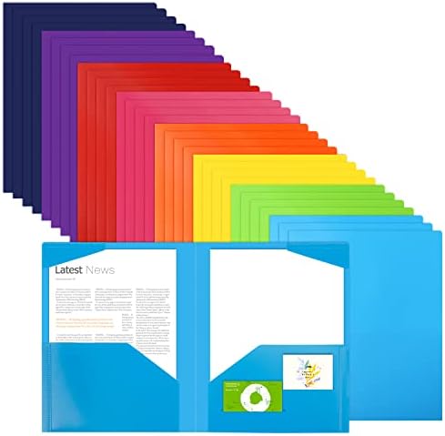 EOOUT 32pcs Plastic Folders with Pockets, Heavy Duty Folders with 4 Pockets for Office and School, Letter Size, 8 Assorted Colors