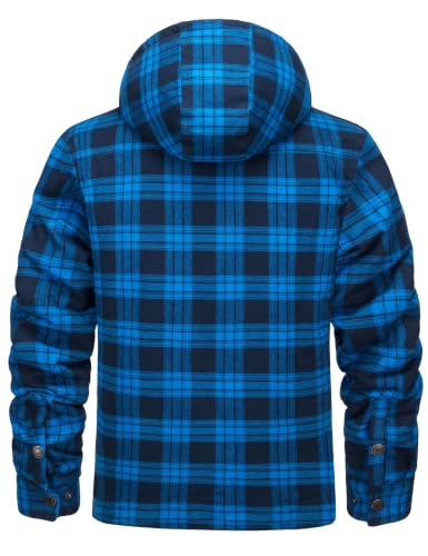 Image of MAGNIVIT Men's Flannel Jacket Plaid Fleece Button Hoodie Jackets Shirt | pure cutton,5 pocket,adjustable drawstring hood,casual,work,outdoor