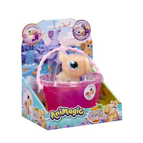 Animagic – Let’s Glo CAPIBARA Spa Time – Juguete Interactivo y Sensorial Luminoso para Niños a partir de 4 Años – Animal Flexible y Estirable: que Brilla en el Agua – Con Accesorios de Spa – Marrón
