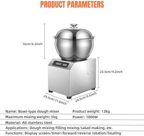 1800W Electric Dough Mixer for Pizza, Bread & Dumpling - Commercial 8kg Capacity, Dual Rotation Stainless Steel, Heavy Duty Dough Maker.