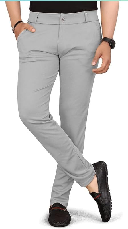 Image of VIJETA Garments for Men Lycra Blend Formal Trousers ? Smart Fit Office Wear Pants with Elastic Waistband & Zip Fly