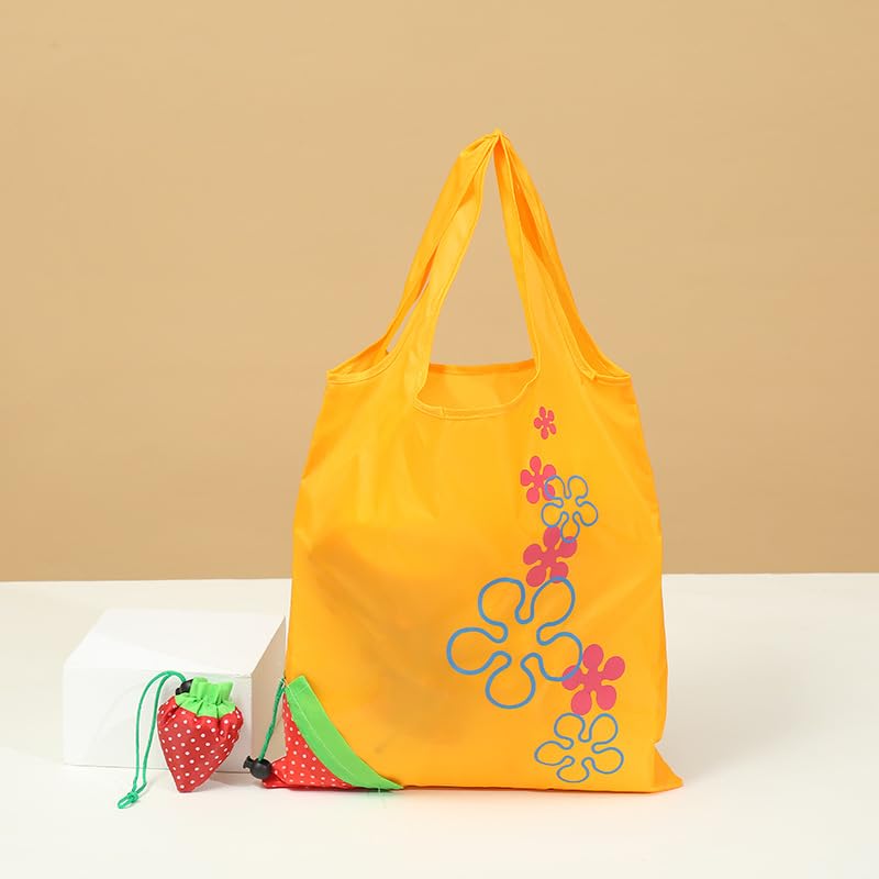 Foldable Shopping Grocery Bag Strawberry-Shaped - Reusable & Compact, Polyester with Carry Pouch & Strap, 20' L × 14.5' W Orange