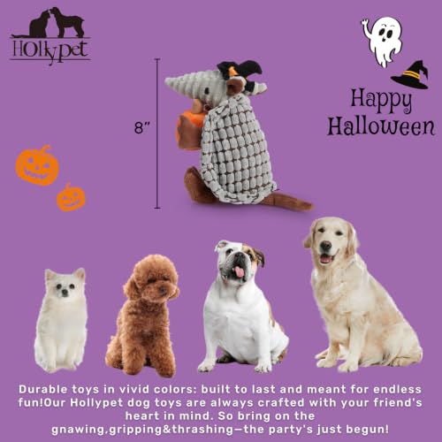 Image of Hollypet Armadillo Squeaky Puppy Dog Toys for Small Medium Dogs, Halloween | plush stuffed small dog squeak animal toy with unique grunt squeaker textured fabric for teeth cleaning toys