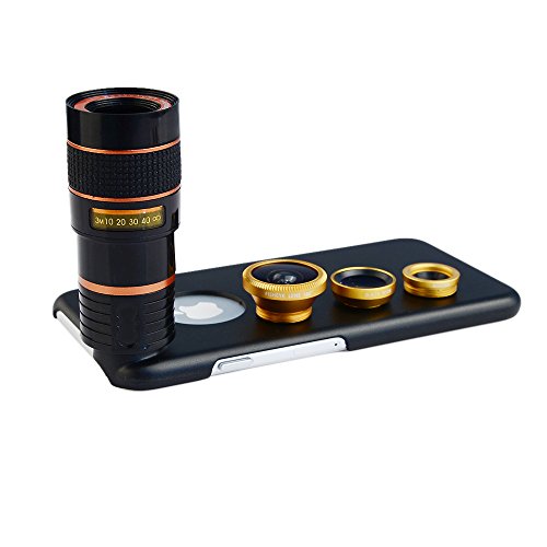 Apexel 4 In 1 Wide Angle Macro + Fisheye + 8X Telephoto Lens With Back Case Cover For Iphone 6 Golden #TOP30