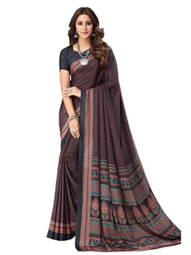 Image of SIRIL Women's Printed Silk Crepe Saree with Unstitched Blouse Piece