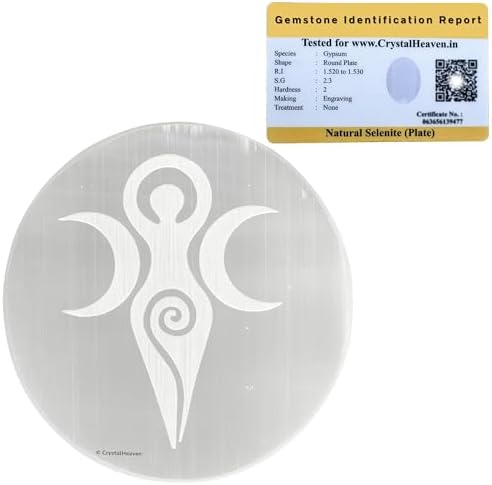 Crystal Heaven Certified Selenite Crystal Charging Plate, 3 Inch Engraved Goddess Selenite Plate For Crystal Cleansing Re-Energy Work, Meditation And Pooja