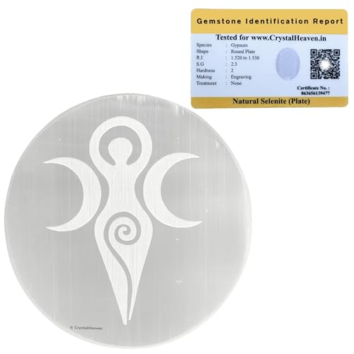 Image of Crystal Heaven Certified Selenite Crystal Charging Plate, 3 Inch Engraved Goddess Selenite Plate For Crystal Cleansing Re-Energy Work, Meditation And Pooja