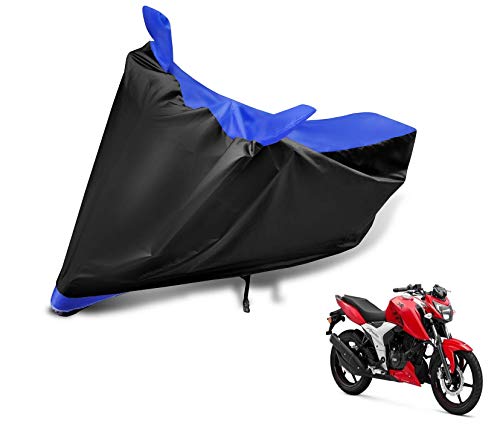 Image of Auto Hub Bike Cover Compatible with TVS Apache RTR 160 with Mirror Pocket, Dustproof, Heat Resistant, Triple Stitched, Apache 160 Bike Cover- Black, Blue