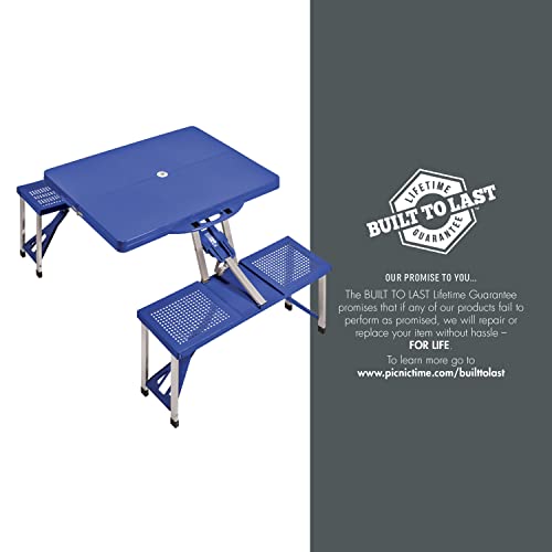 Image of Picnic TIME Portable Folding Picnic Table with Seats for 4, Collapsible Aluminum Table with Benches & Umbrella Hole, Lightweight Foldable Table for Camping, Travel, Backyard, Tailgating | with Umbrella Hole