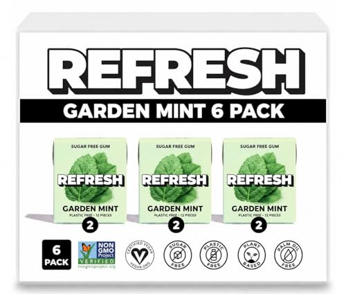 Image of Refresh Plant Based Gum, Sugar Free, Xylitol, 12 Pcs, 6 Pack (Garden Mint)