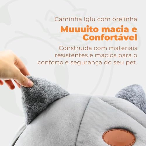 Caminha Cama Casa Tenda Luxo Toca Ninho Cabana Iglu Pelúcia Cinza para Pet Gatos Cães Barraca Para a