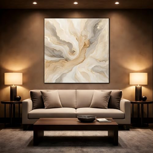 Tableau fluid art or beige canvas imprimé abstrait carré 25x25 cm