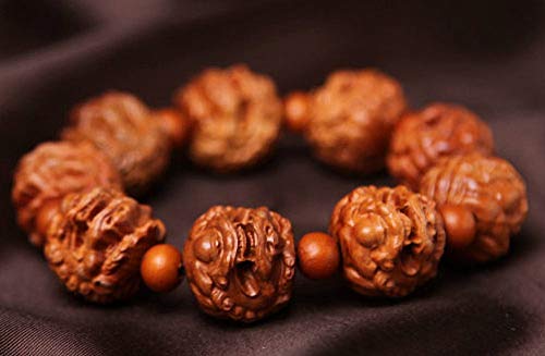 Natural Wood Hand Carving Bangle Bracelet (Foo Fu Dogs) #TOP3