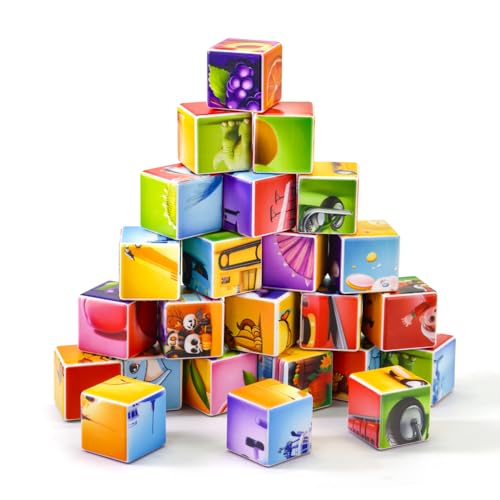 Image of Pairez Toys Magnetic Building Blocks for Toddlers, 6 Theme Puzzle Cube Sets | 24 PCS Magnetic Cubes Create 36 Different Patterns, Sensory Montessori Travel Toys for Kids, Classroom Must-Haves