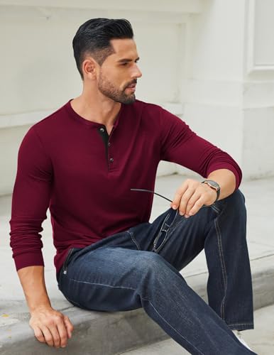 COOFANDY Men's Cotton Henley Shirts Long Sleeve T-Shirts Casual Pullover Shirt Soft Stretch Basic Tees Fall Tops4