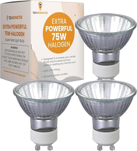GU10 Halogen Heat Spot Light Bulbs – 75W Candle Warmer Replacement Lamps, Top-Down Heating for Wax Melters, Recessed & Track Lighting – 3 Pack