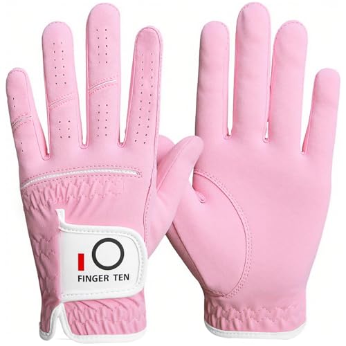 Finger Ten Golf Gloves Womens Ladies 1 Pack Glove Left Hand For Right Handed Golfer, Wet Hot Cool Rain Grip Weathersof All Weather, Fit Small Medium Large Xl (Pink, Medium(Worn On Left Hand))