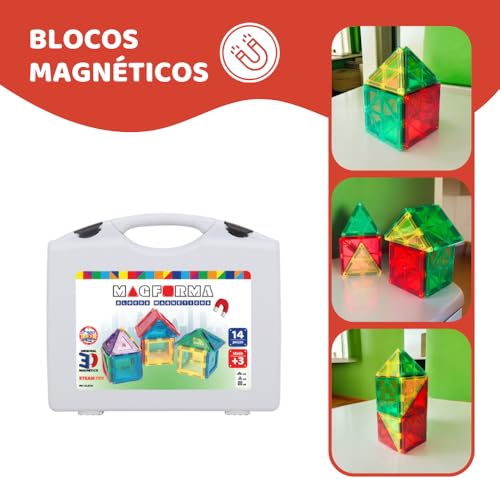 Blocos magnéticos magforma 14 peças brinquedo educativo