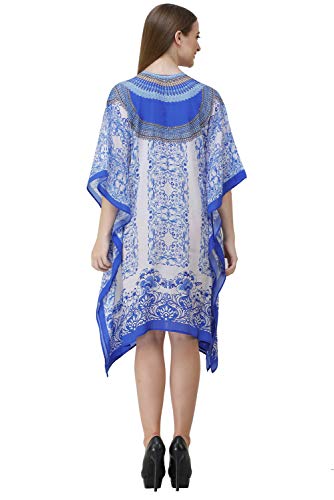 Image of RAVI RAJORIA Georgette Digital Printed Beach Wear Kaftan Blue Free Size R800 | Multi Color 2