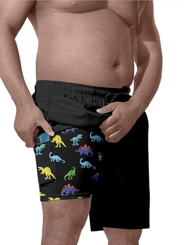 TENGINE Big and Tall Men's Swim Trunk 8" with Compression Liner 8 Inch Inseam Quick Dry Board Shorts & Zipper Pocket （2XL-9XL2