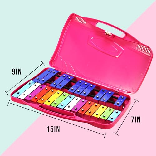Image of Soulmate Xylophone, 25 Note Xylophone for kids Colorful Musical Toy Metal Keys,Professional Glockenspiel Percussion Instrument with case and Two Safe Mallets for Beginners, Music Teaching, Gifts(Pink)